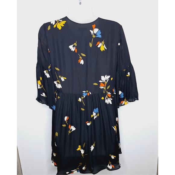 Joie Avari Silk Babydoll Dress XS Black Dark Floral Boho Romantic Mini Dainty - Picture 12 of 15